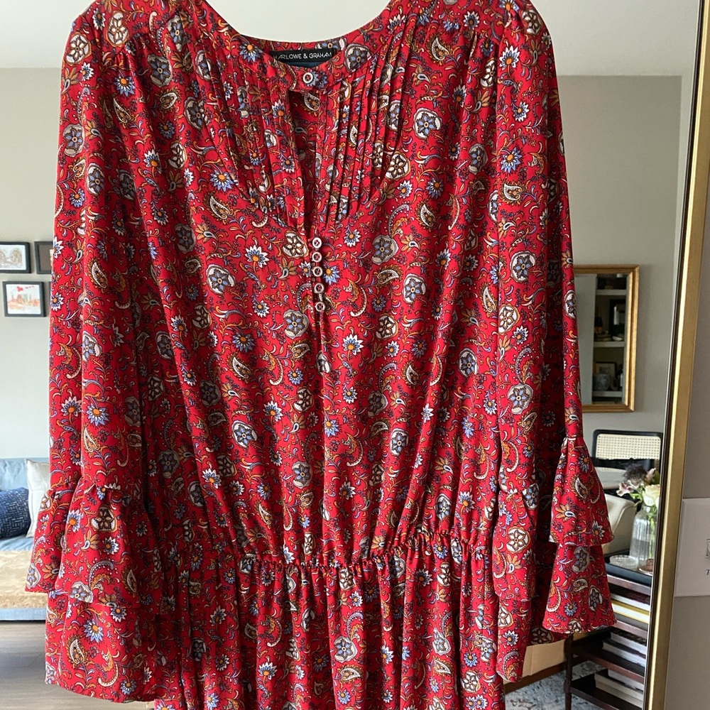 Harlowe & Graham - Red Paisley Bell Sleeve Dress- Size Large from Nordstrom Rack